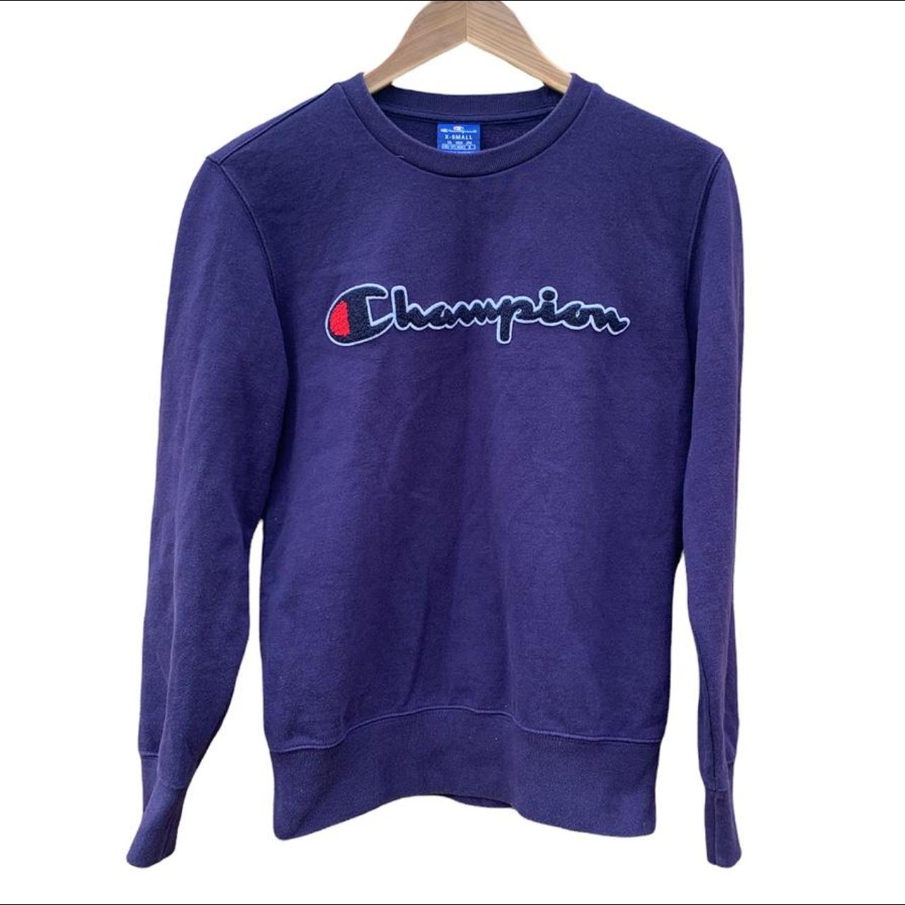 Navy Blue Champion Sweatshirt Jumper - XS. Pit to... - Depop