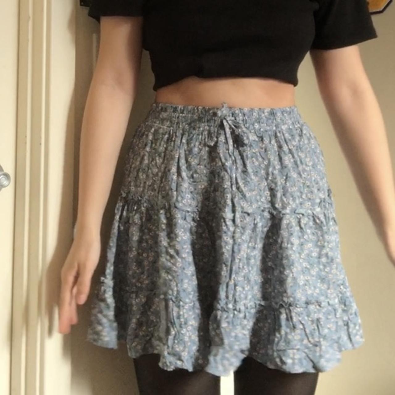light blue floral tiered skirt reminds me of the... - Depop