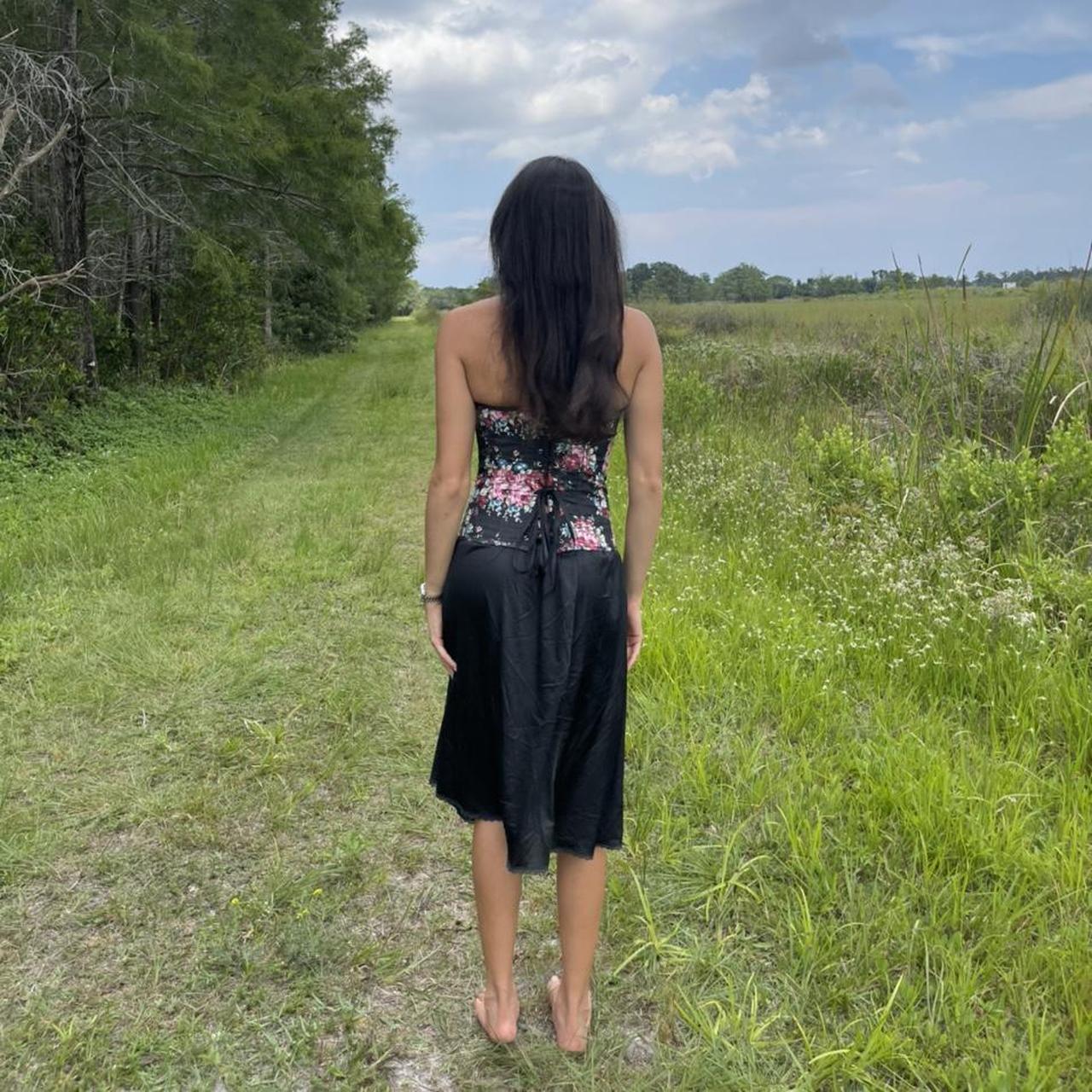 Knee length black slip satin skirt perfect pairing... Depop