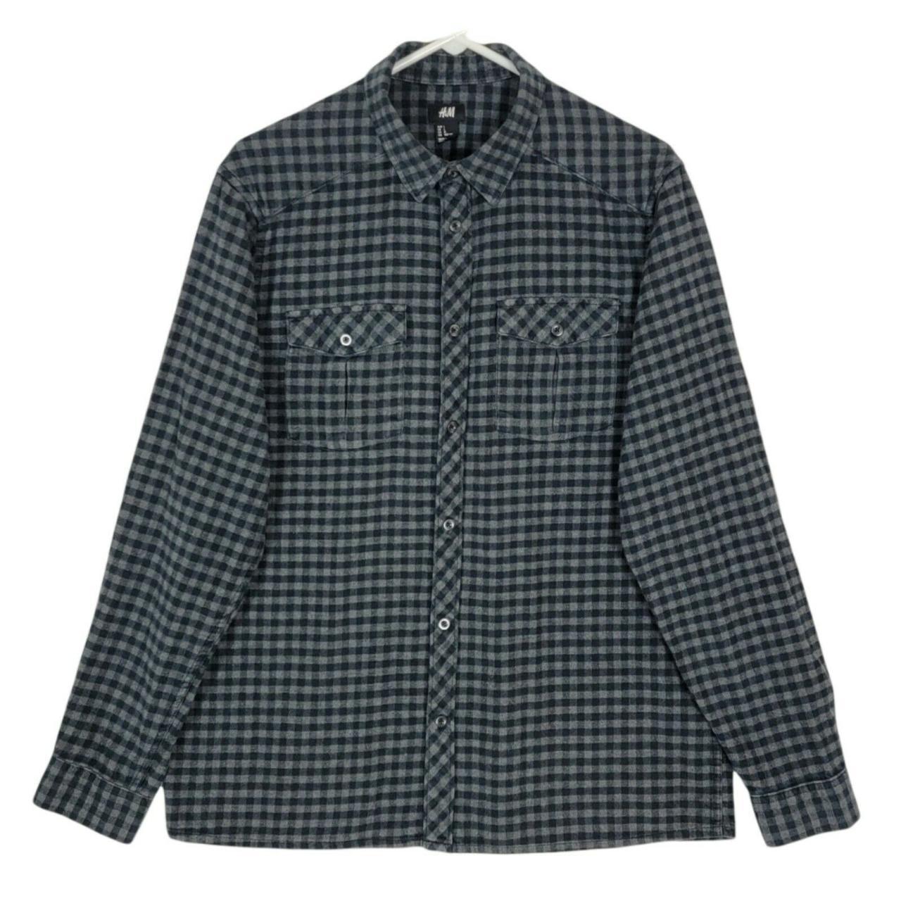 H&M Check Plaid Flannel Shirt Men's L Modern Long... - Depop