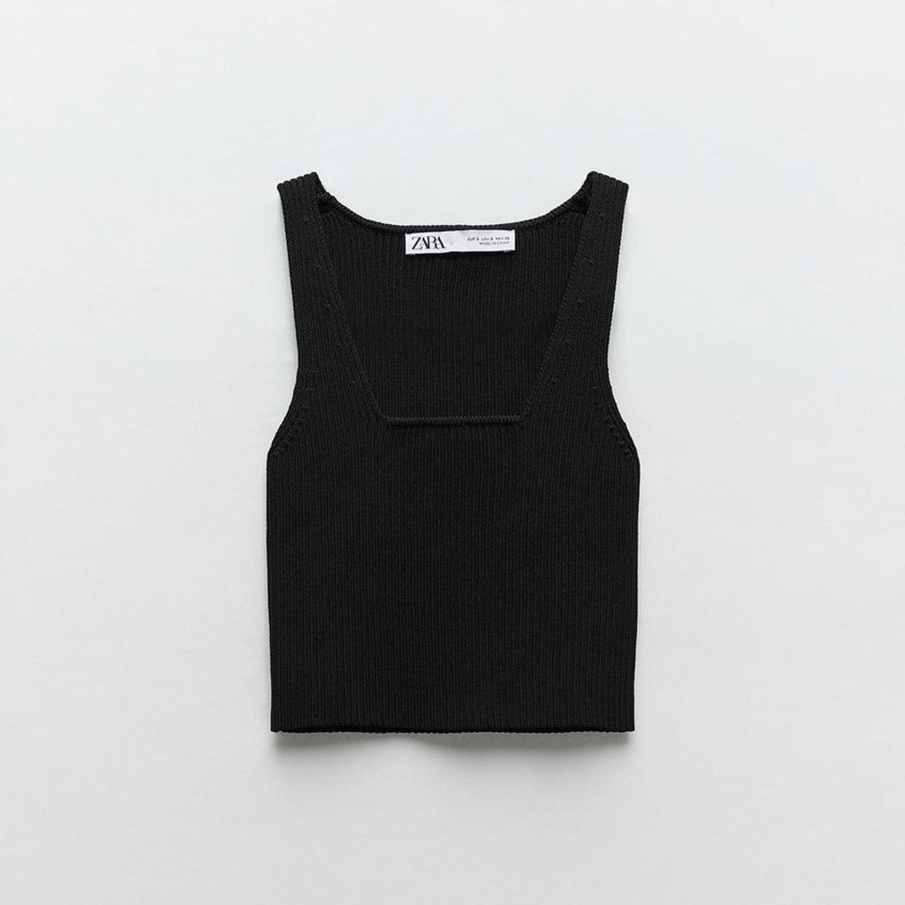 Zara knit tank top in black. Featuring a square... Depop