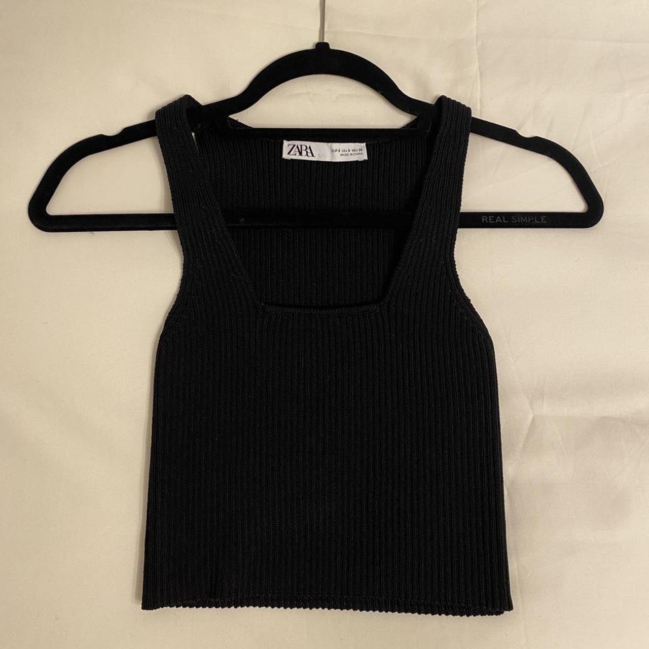 Zara knit tank top in black. Featuring a square... - Depop