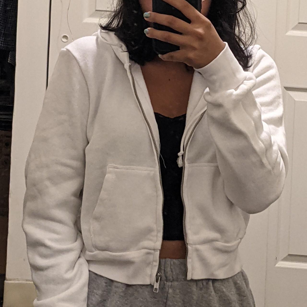 Brandy Melville Crystal hoodie White, cropped, and... Depop