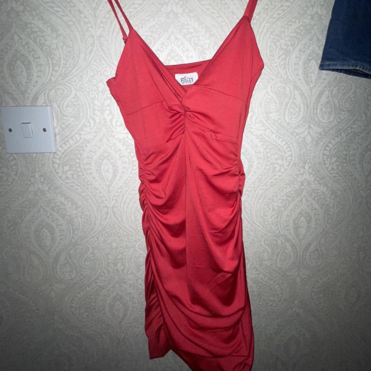 Red ruched Oh Polly body con dress - really lovely... - Depop