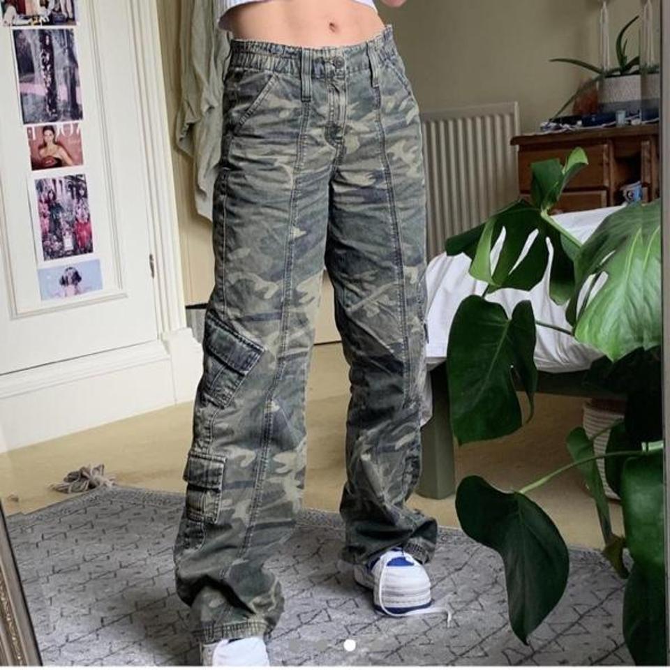 Urban outfitters camo cargo y2k pants Size XS- only - Depop