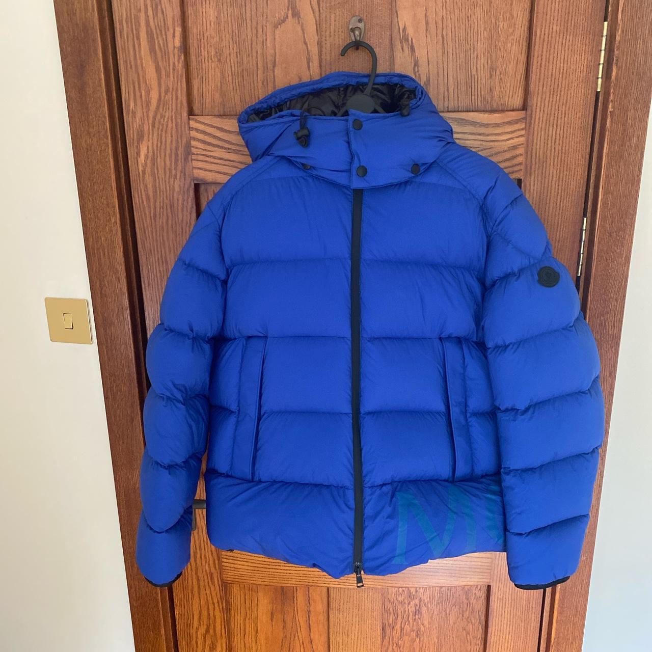 Mens puffer moncler jacket in a bright blue. Has... - Depop