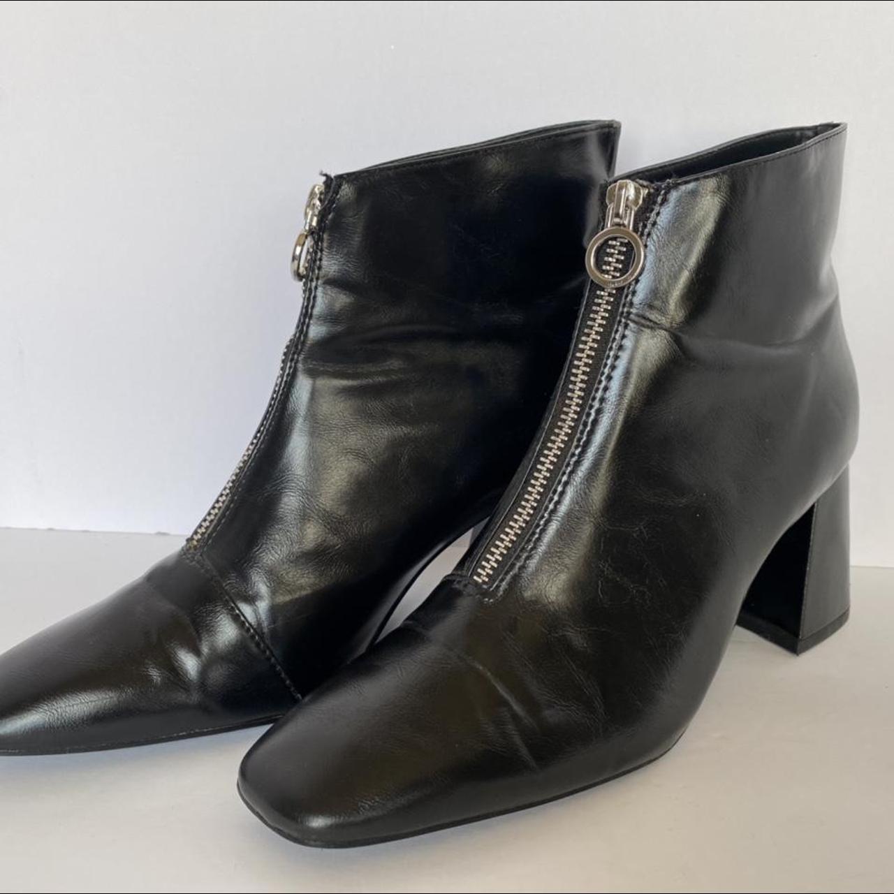 ZARA Black Leather TRAFALUC Zip Up Ankle Boots EUR... - Depop