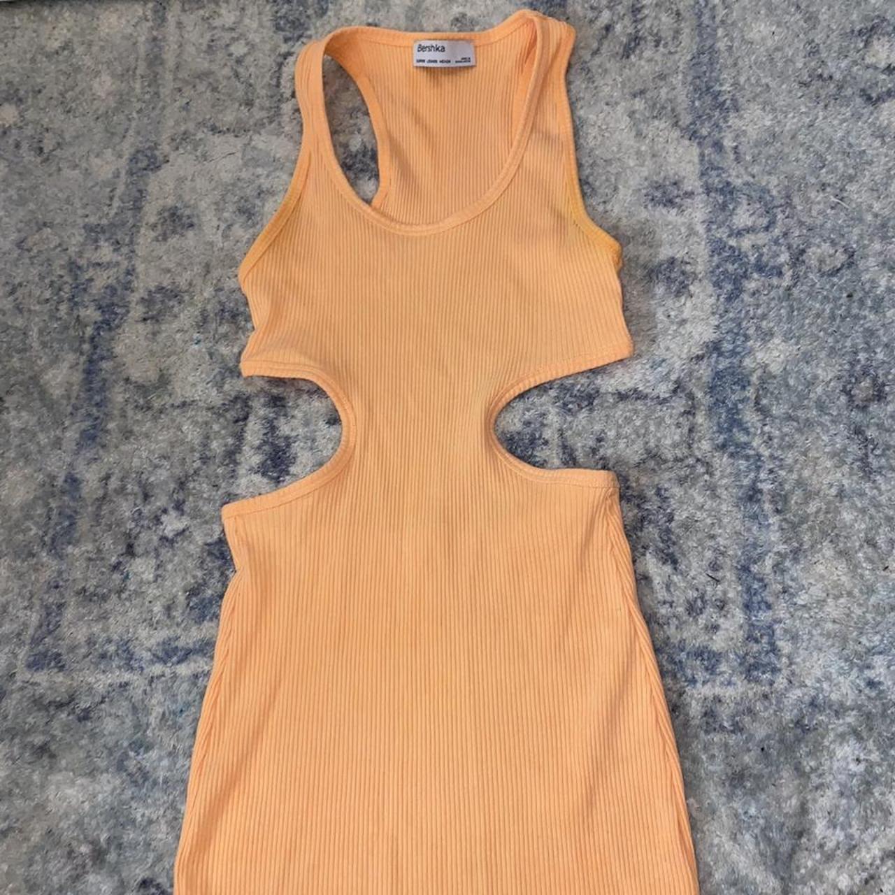 Bershka Women's White and Orange Dress Depop