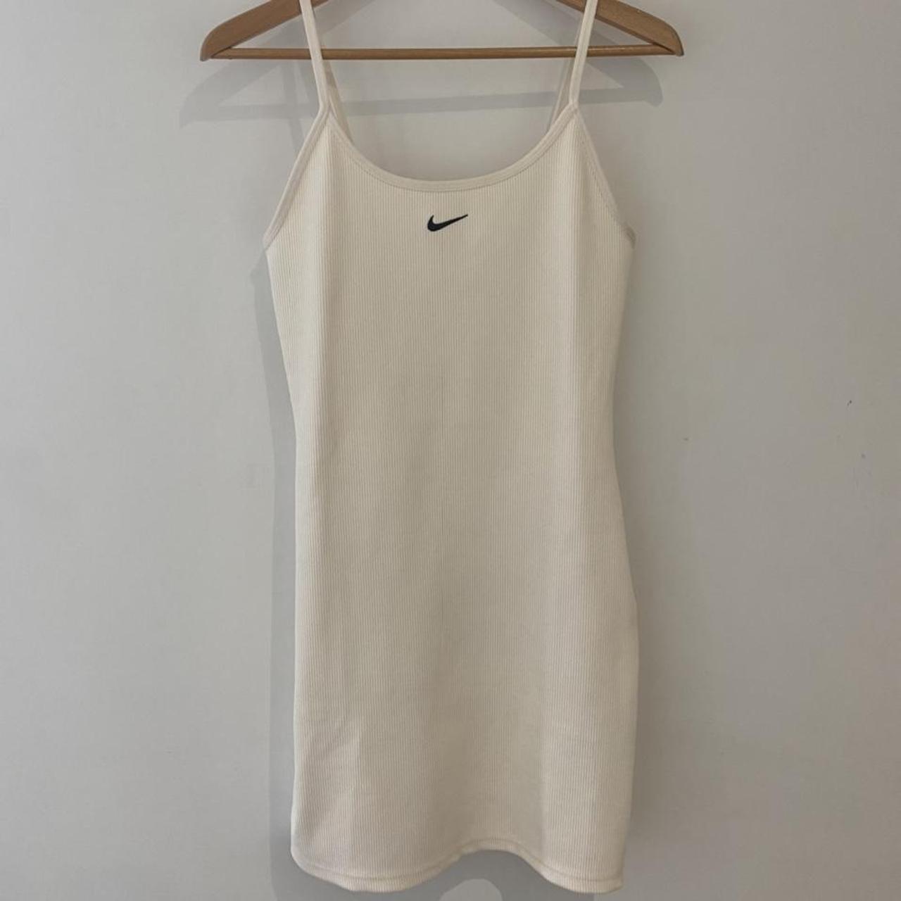 nike cream ribbed bodycon mini swoosh dress