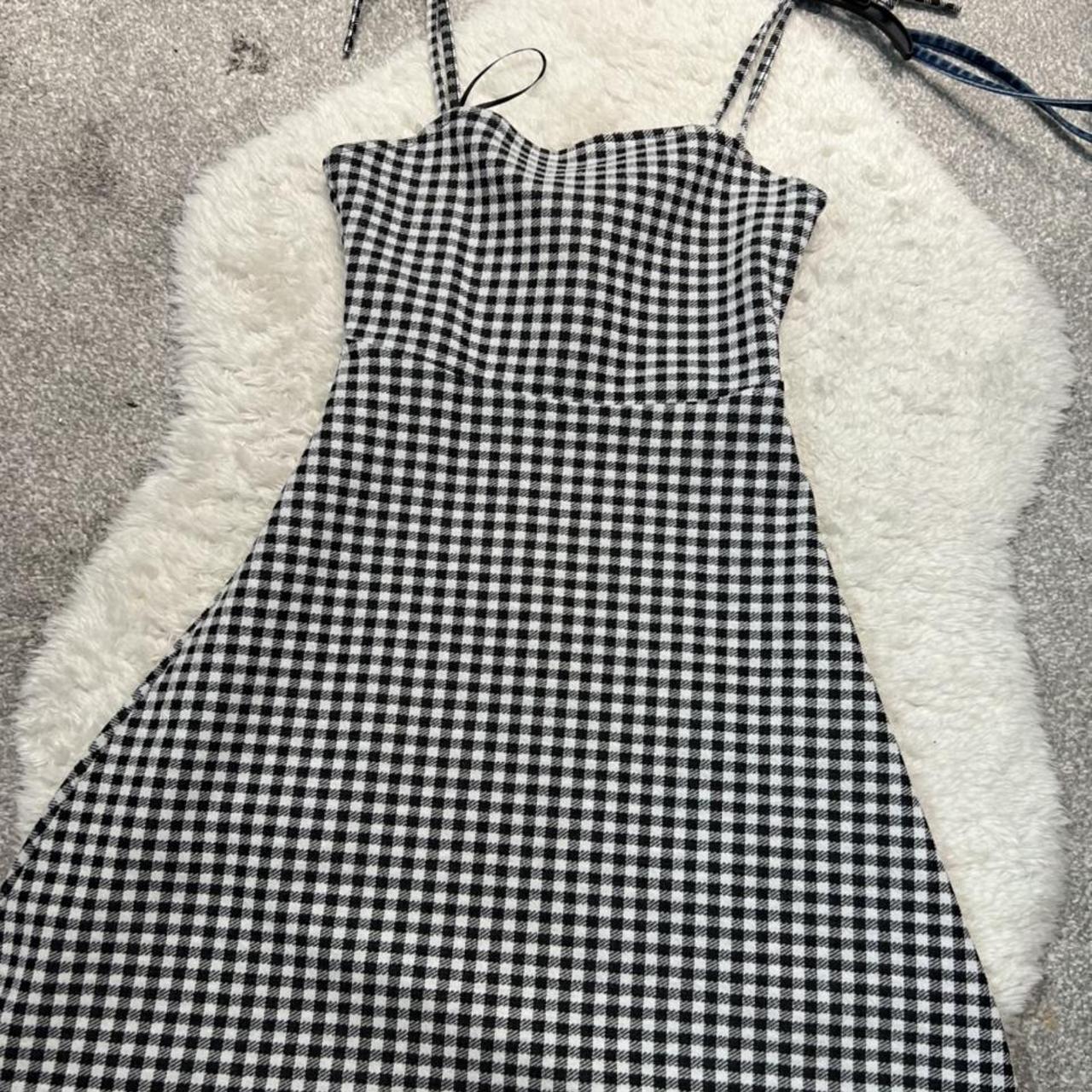 h&m check floaty dress size 4🖤 black and white brand... - Depop