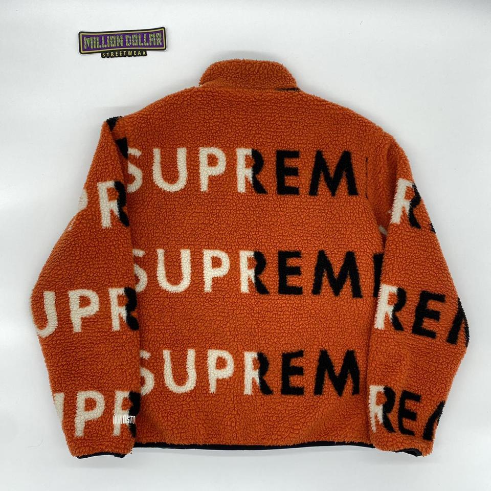 Supreme reversible logo fleece jacket Color: orange... - Depop