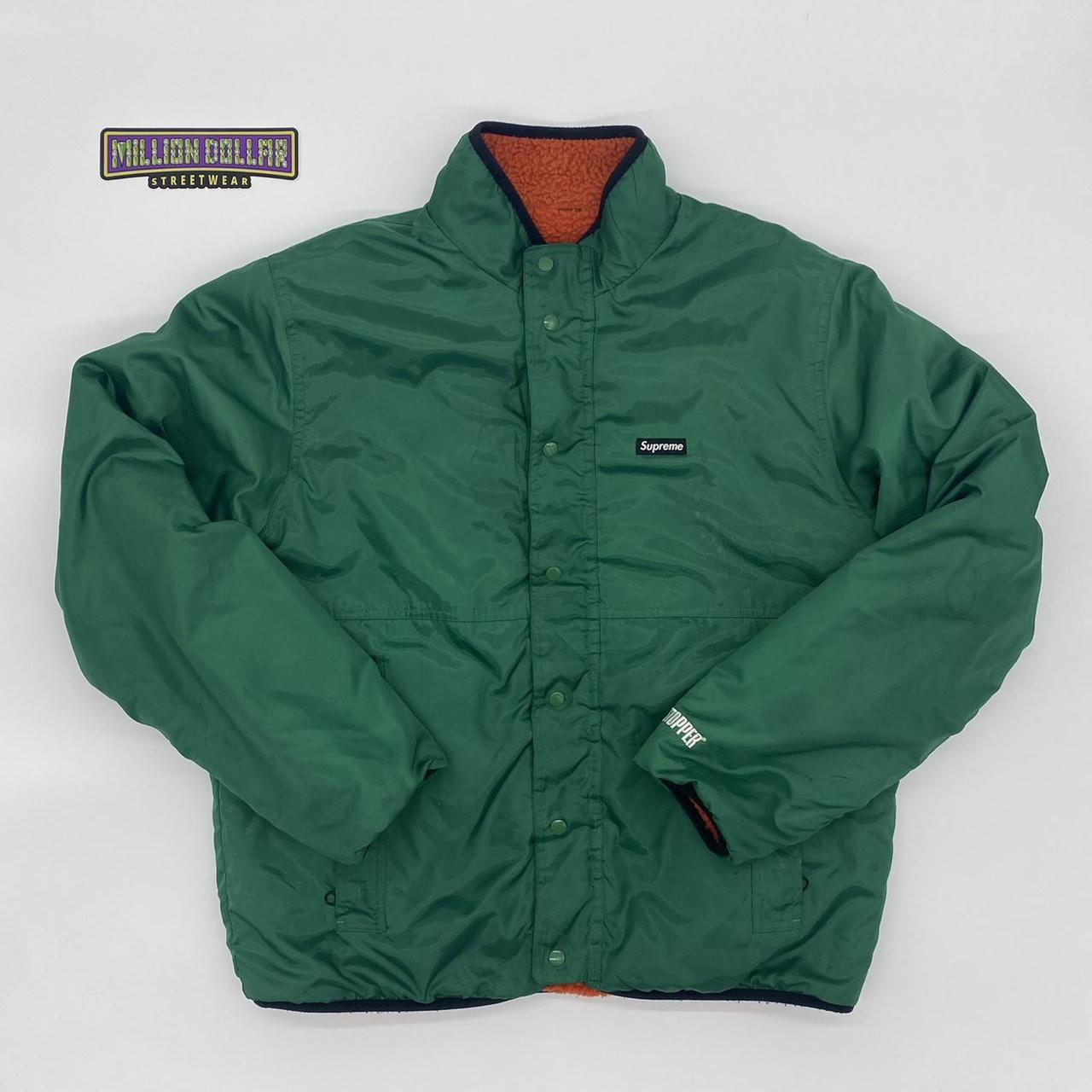 Supreme reversible logo fleece jacket Color: orange... - Depop