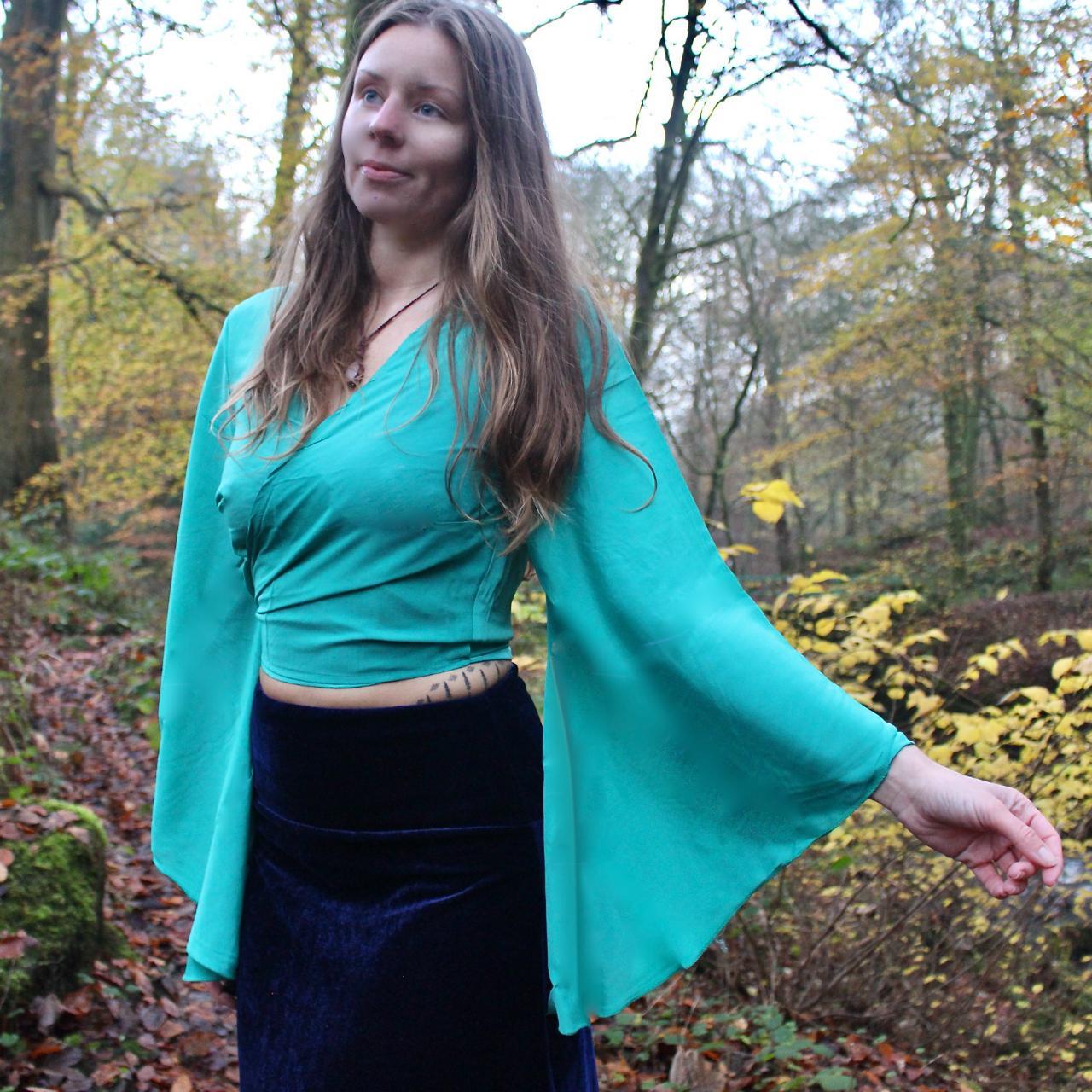 Silk Butterfly Top ☾ • in Sea Green 🌊 Bell... Depop