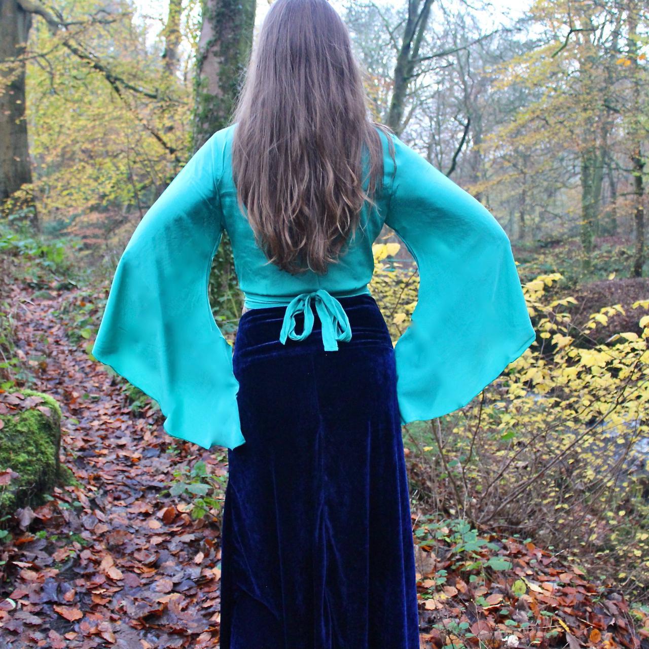 Silk Butterfly Top ☾ • in Sea Green 🌊 Bell... Depop