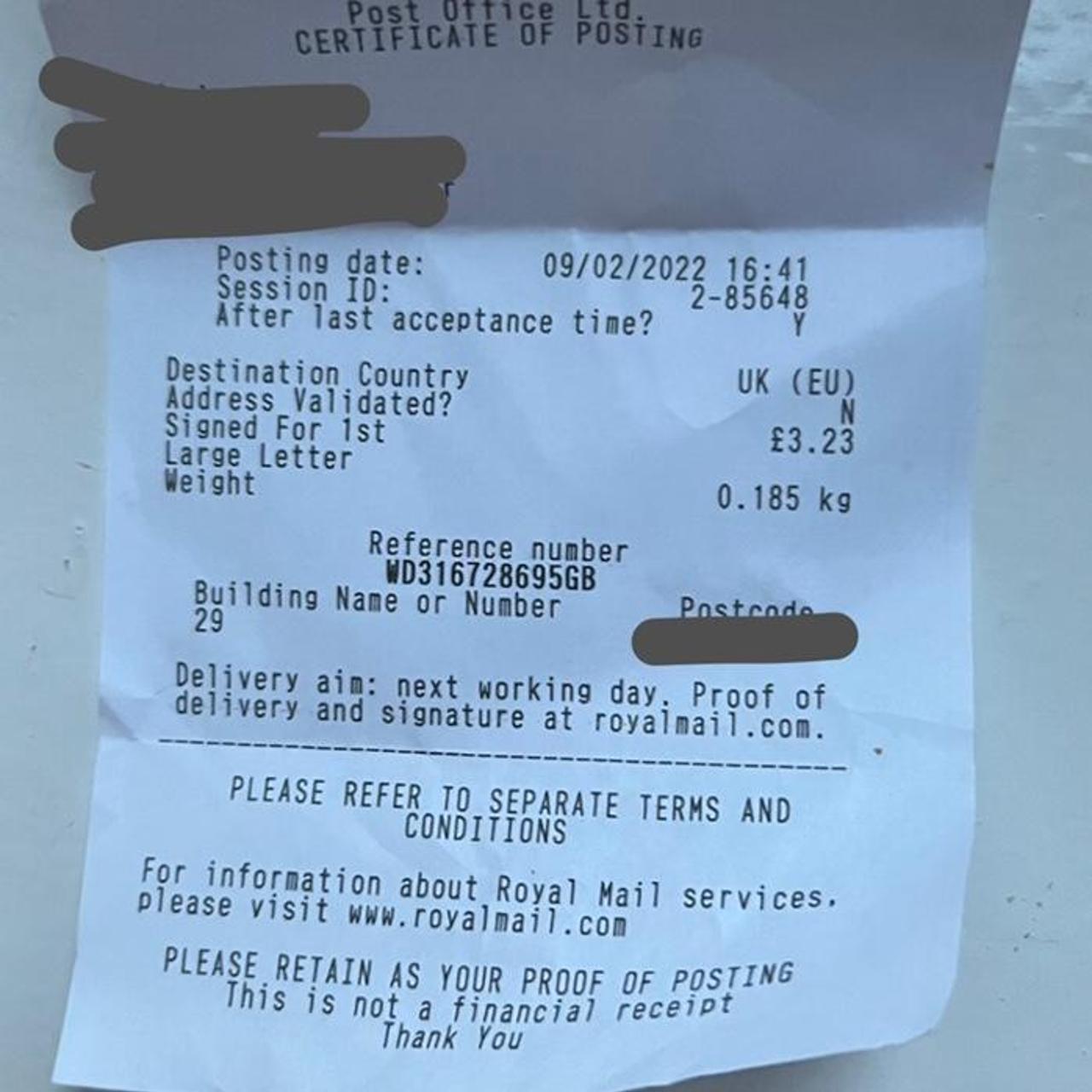 proof of postage Depop