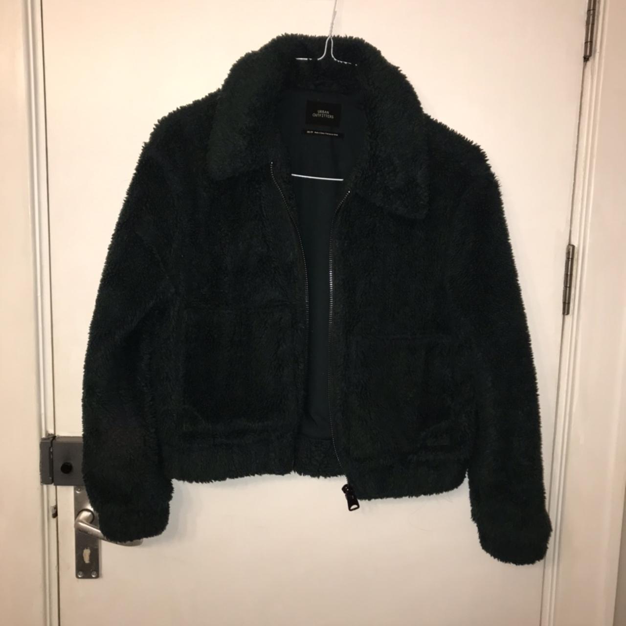 Urban Outfitters XS dark green teddy bear jacket.... - Depop