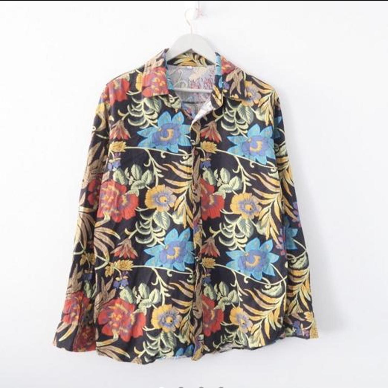 Amazing vintage 90s tropical leaf / floral print... - Depop