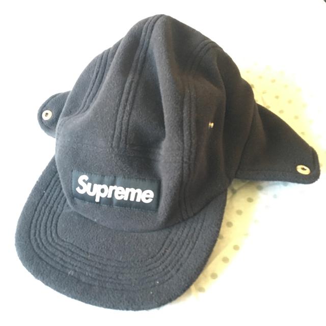 Supreme x Polartec fleece earflap camp cap black /... - Depop