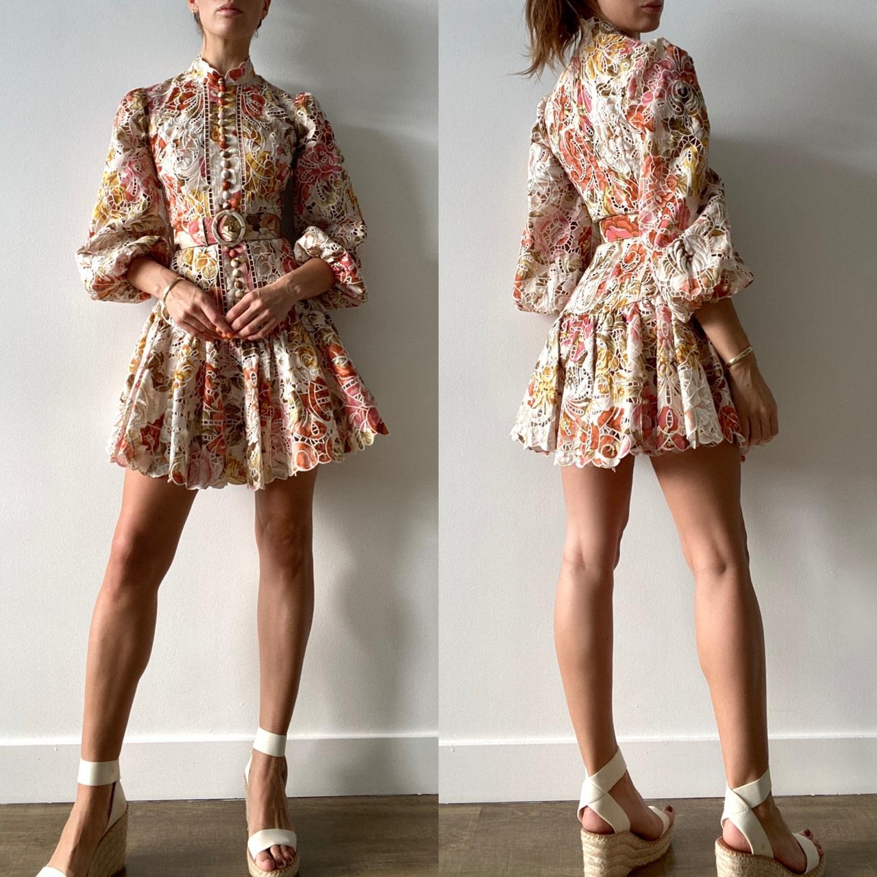 Zimmerman orange and pink cut out floral lace dress... | Depop