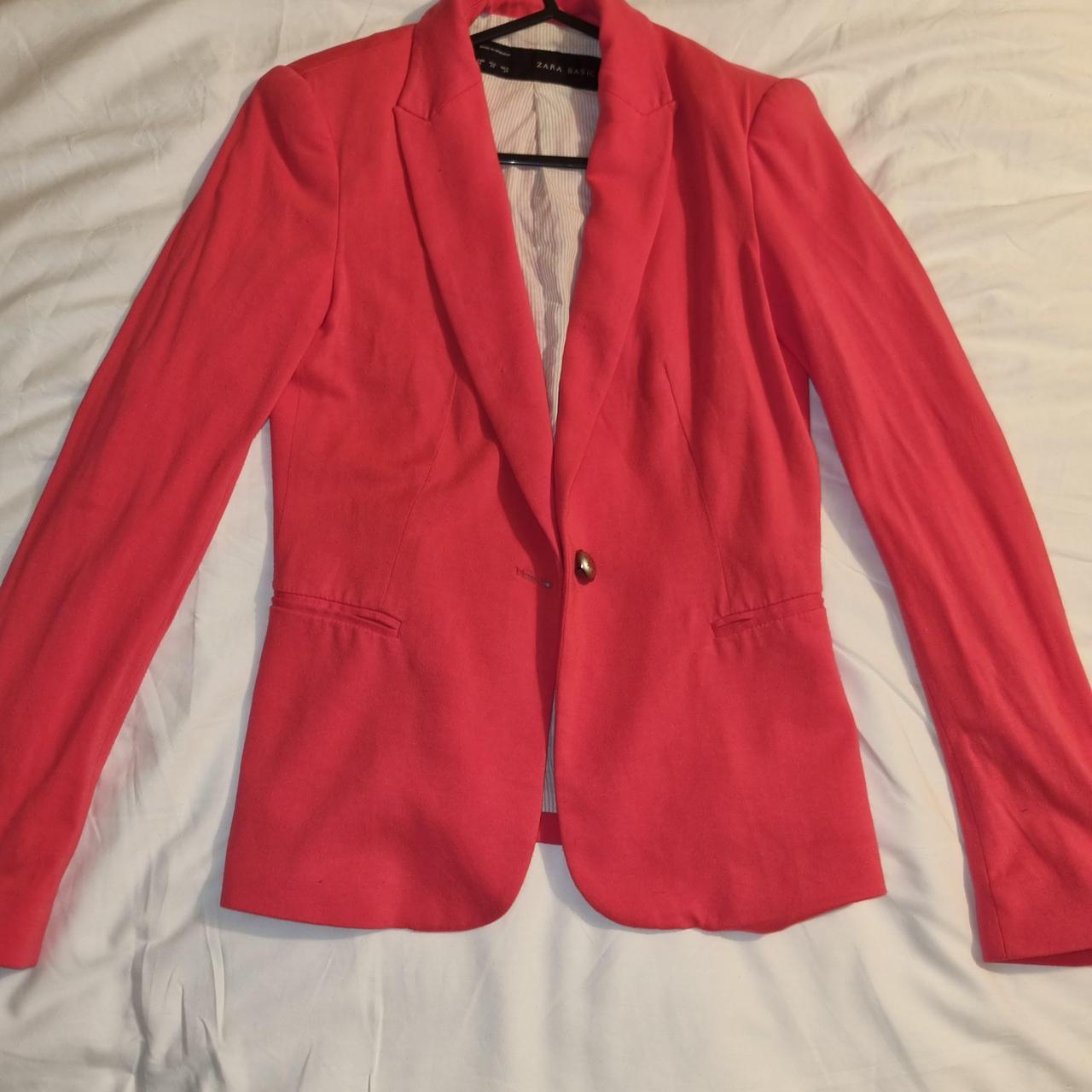 Bright pink shoulder pad blazer. Tiny tiny fabric... Depop