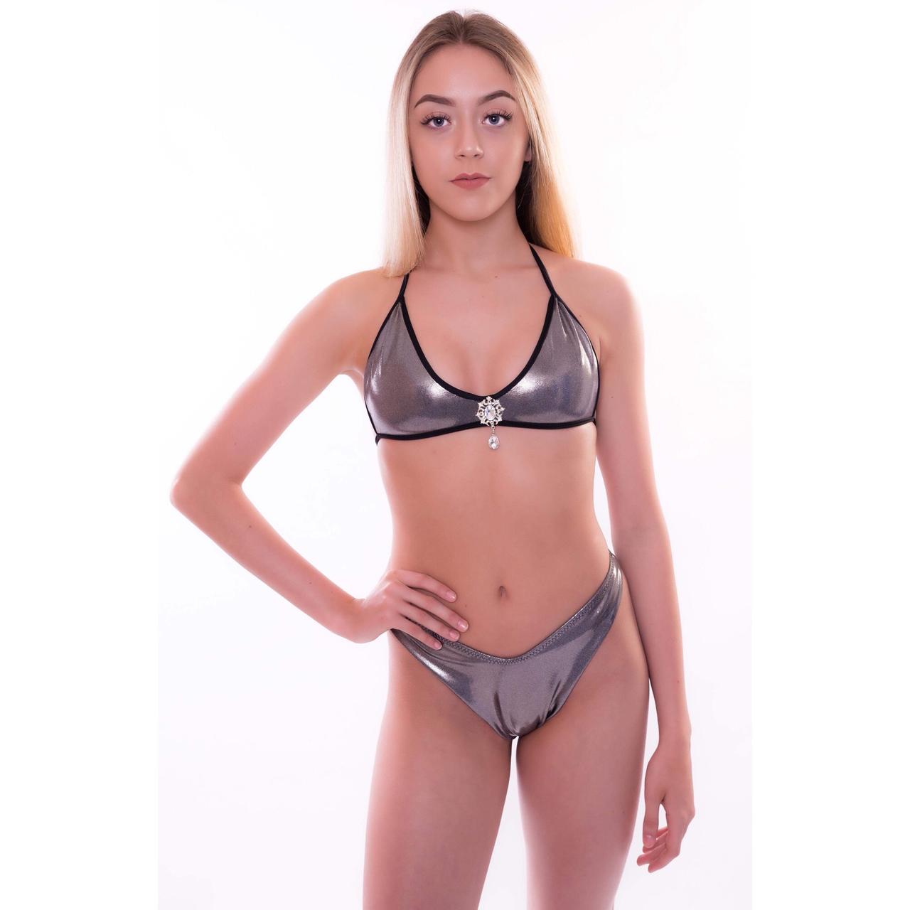 Gunmetal Metallic Thong Bikini Bottom