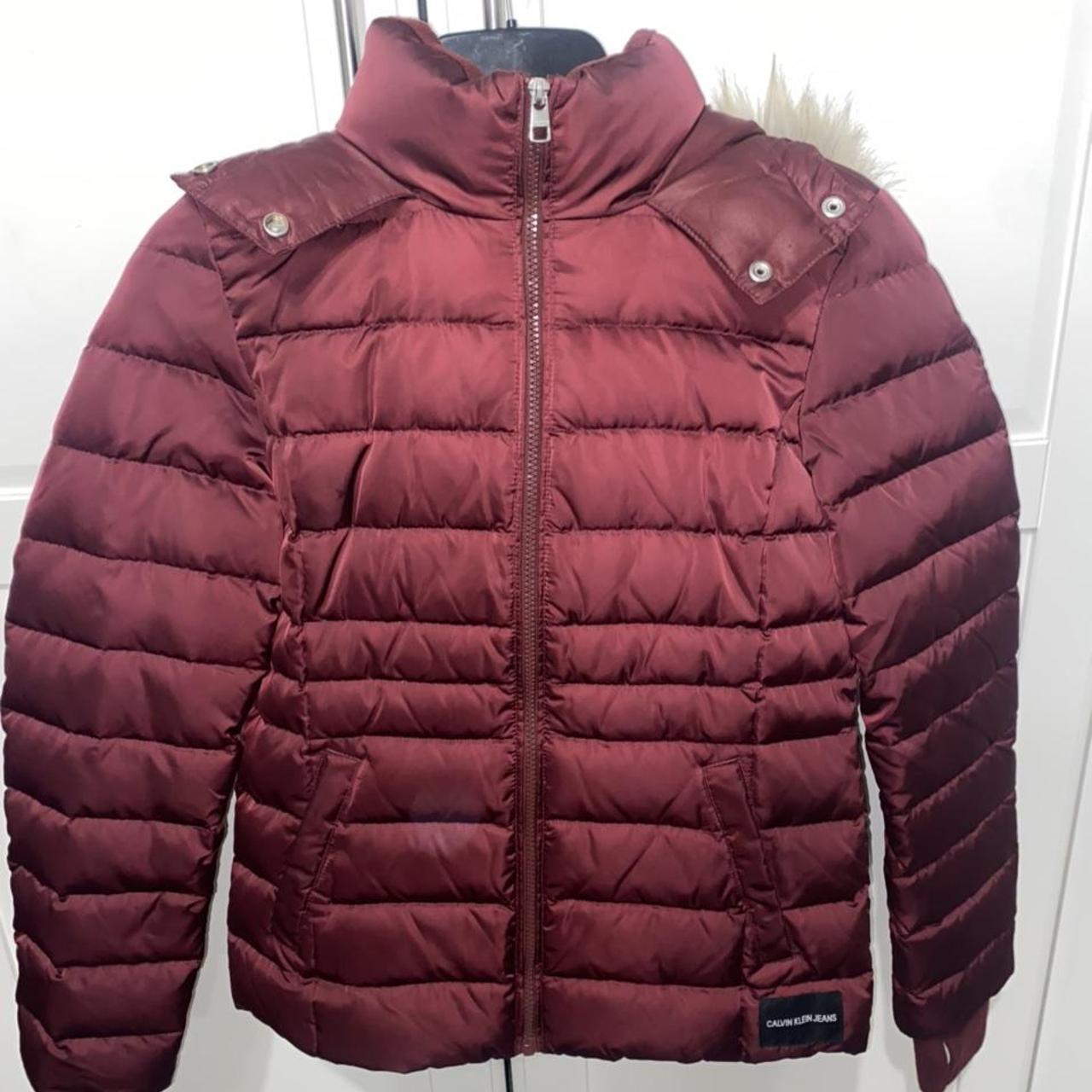 calvin klein burgundy puffer jacket