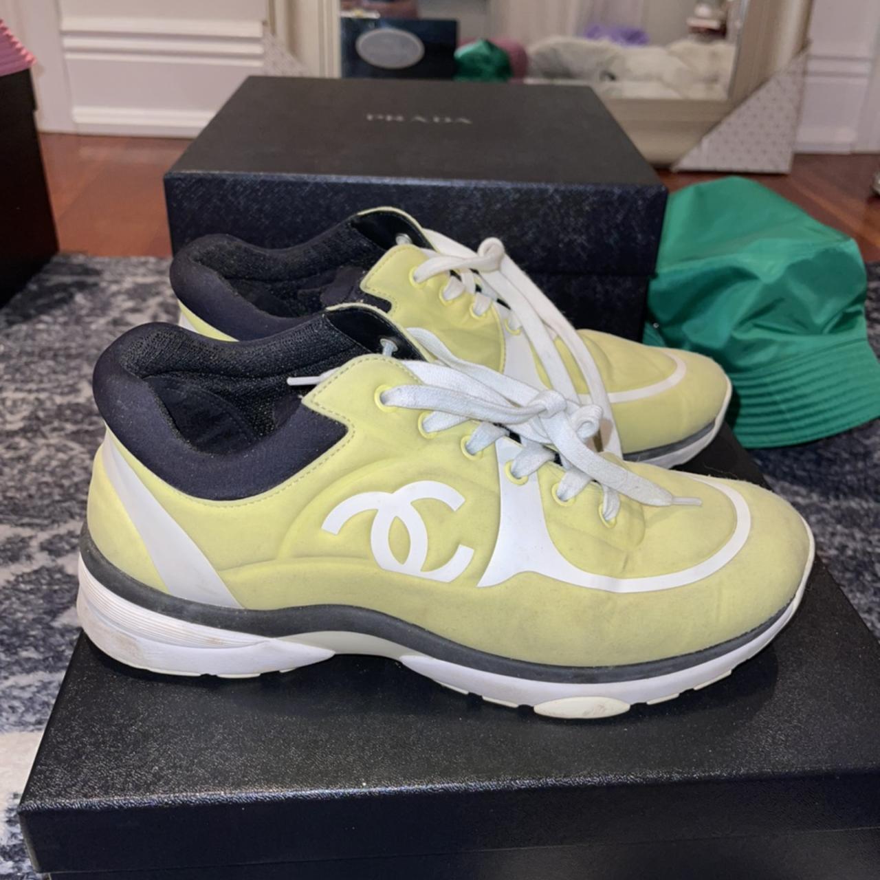Chanel Women's Yellow and Black Trainers | Depop