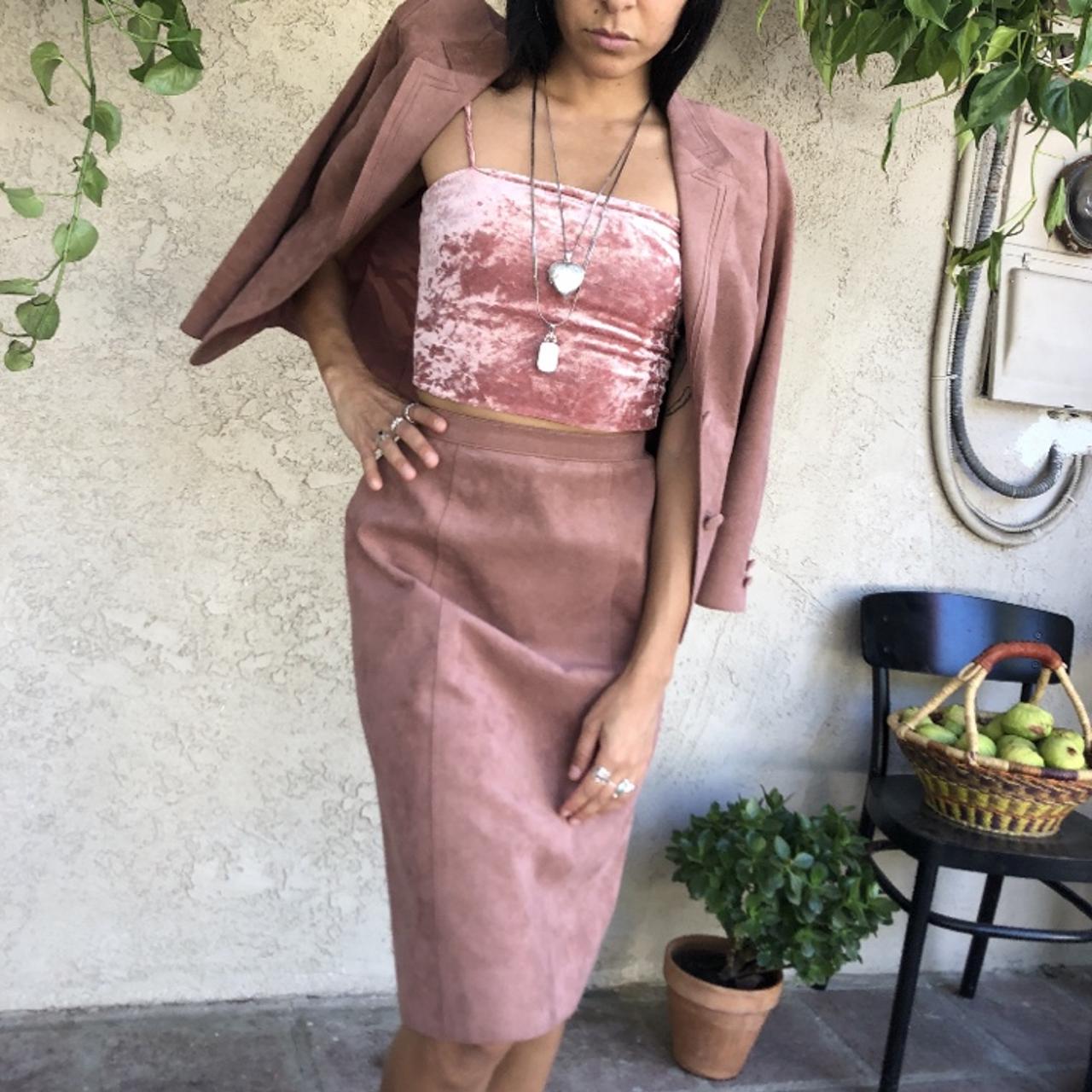 DUSTY PINK SUEDE SKIRT SUIT The sweetest Depop