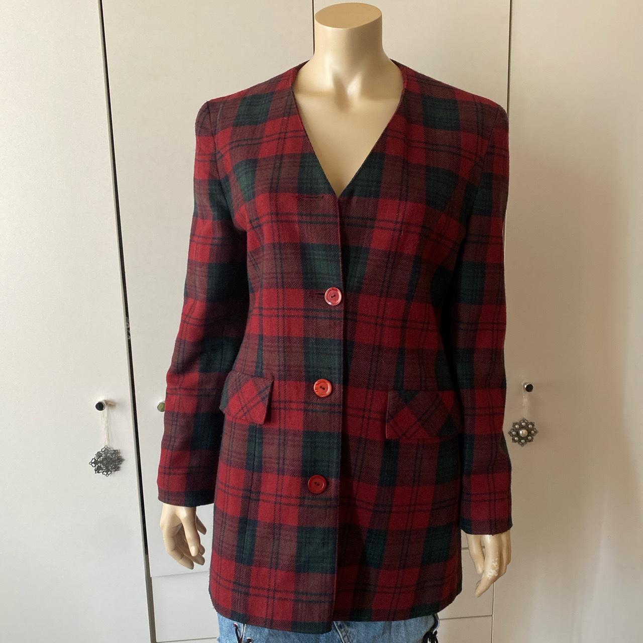 Vintage Etam mixed wool checked pattern blazer. In... - Depop