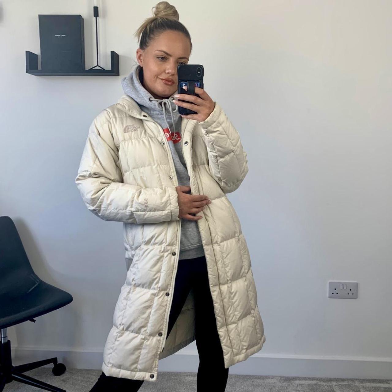 long cream north face coat