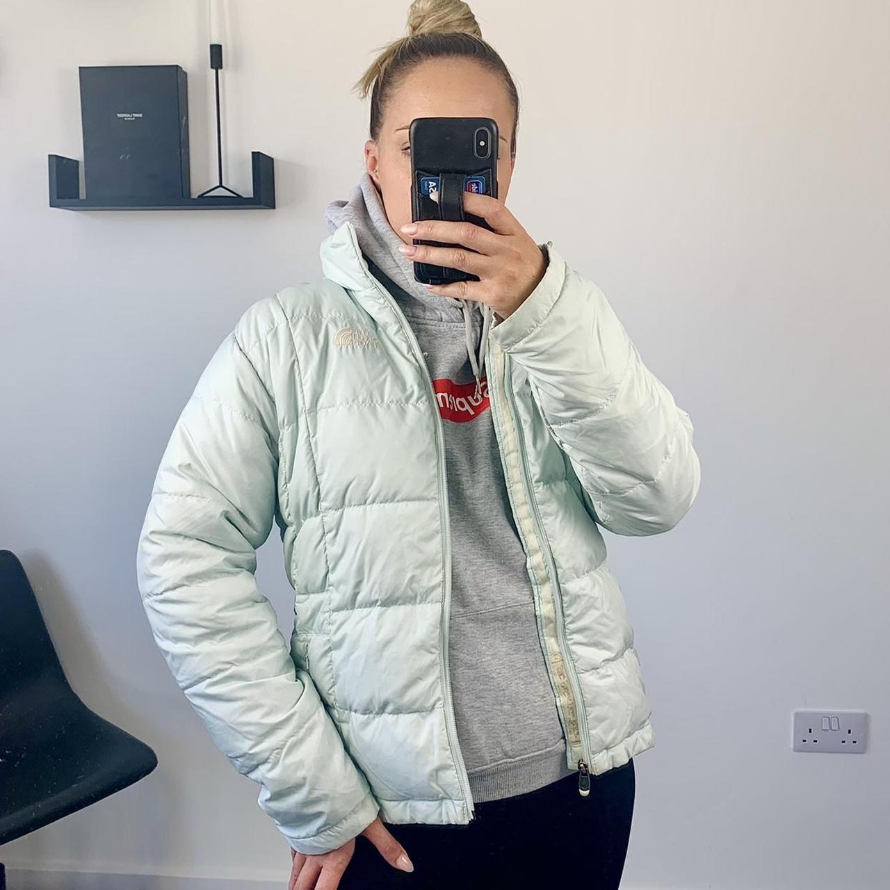 pale blue north face jacket