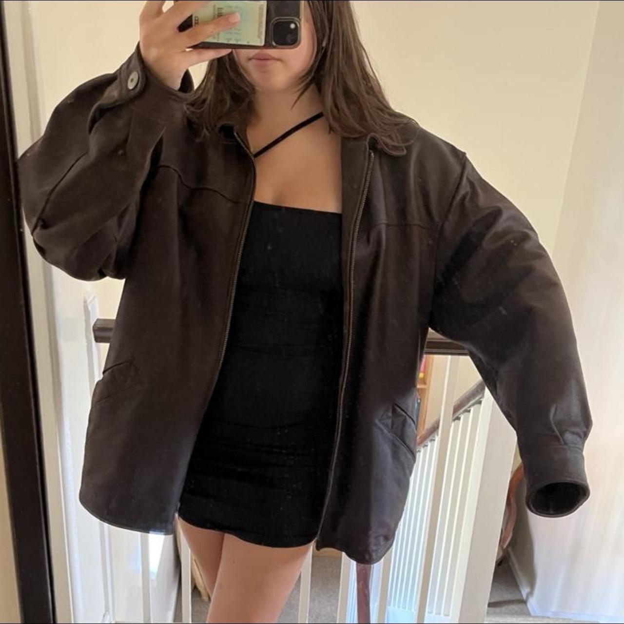 Real authentic brown leather bomber style jacket.... - Depop