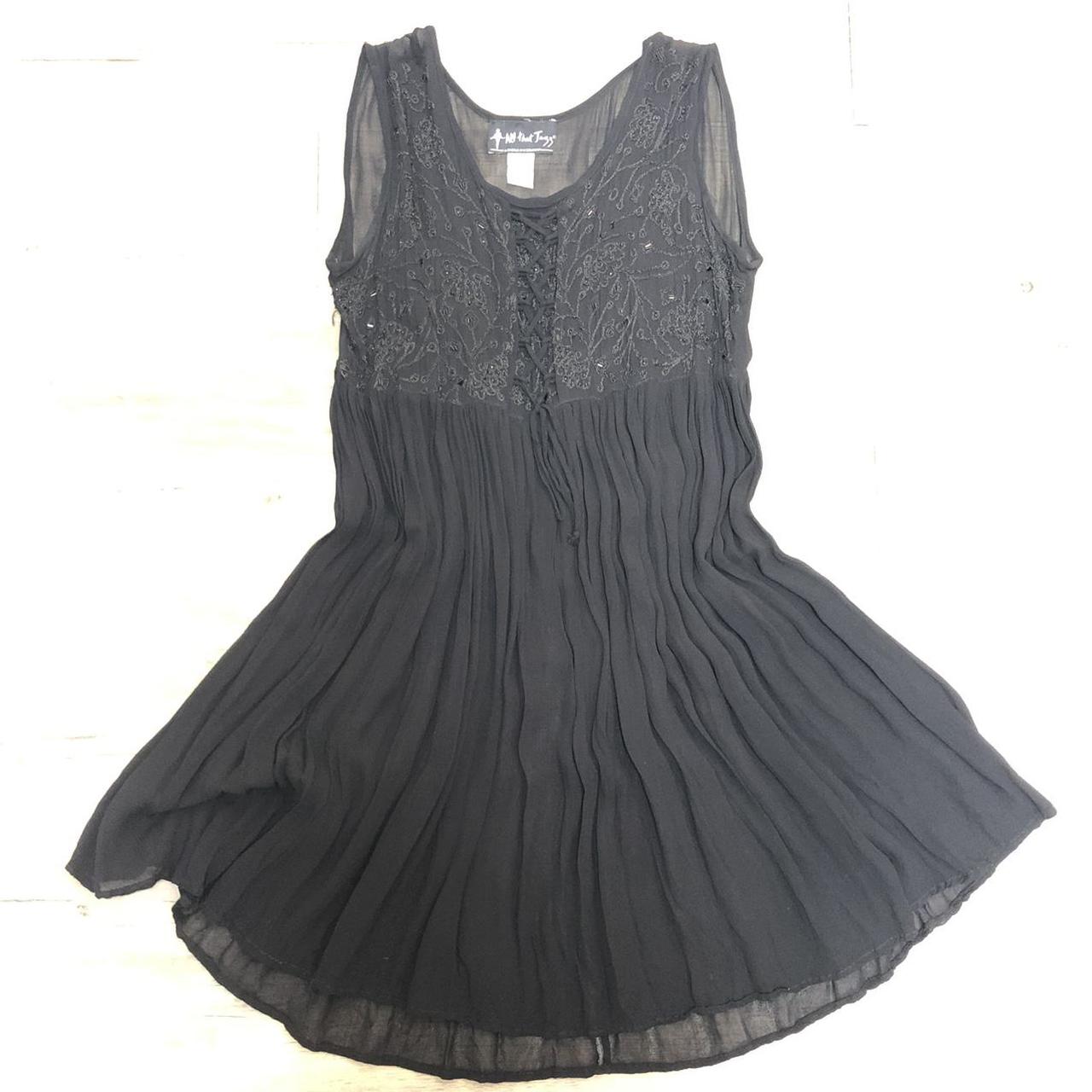 Black sheer beaded dress with gathered empire waist... - Depop