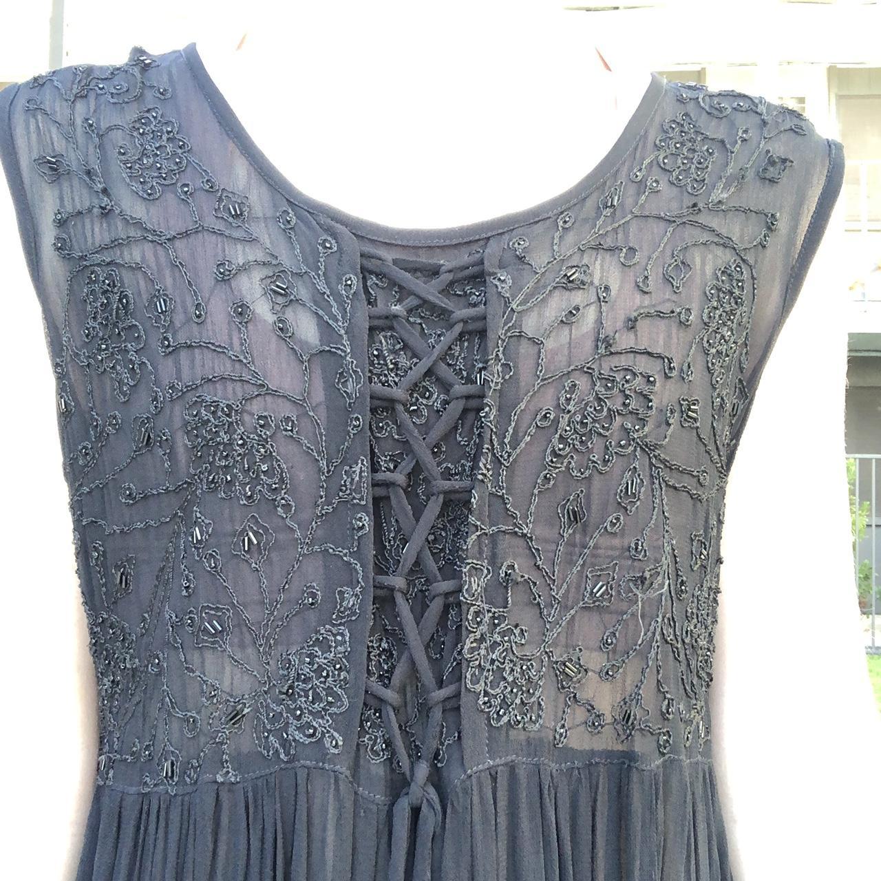 Black sheer beaded dress with gathered empire waist... - Depop