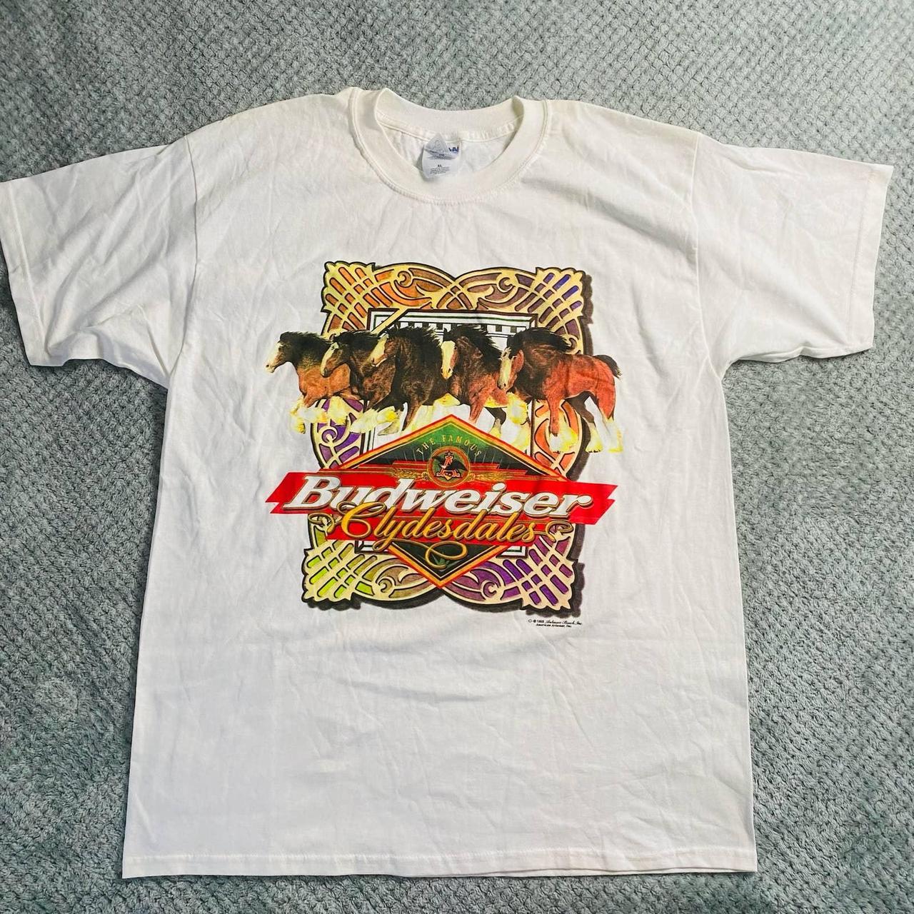 Vintage BUDWEISER 1998 Clydesdale Graphic Tshirt... - Depop