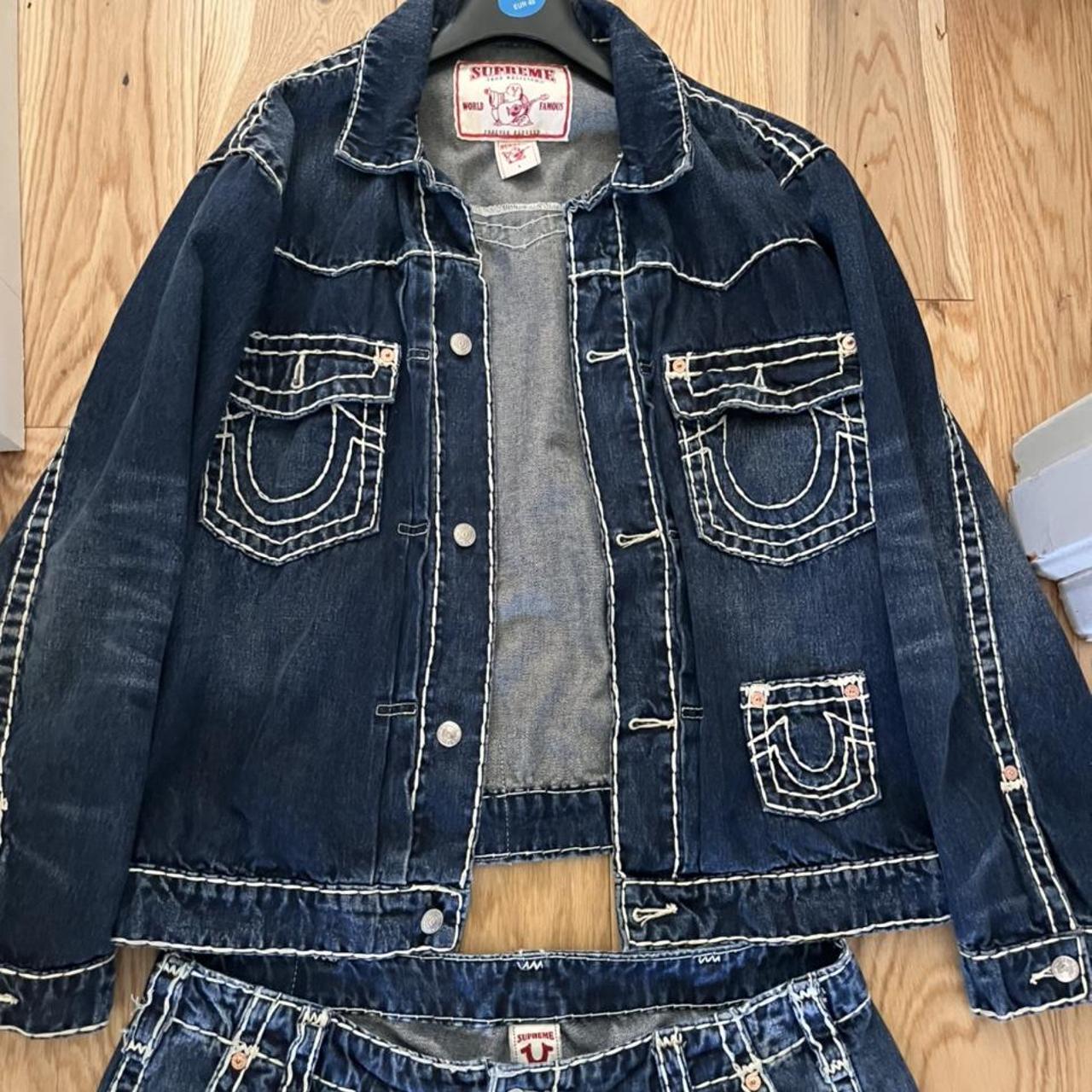 True religion x supreme double denim dark blue set... - Depop