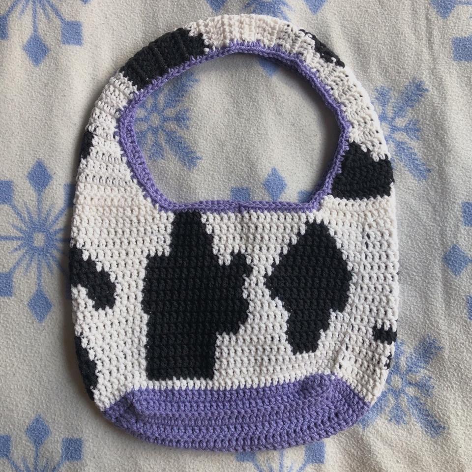 small cow print purse with fringe and a silver - Depop