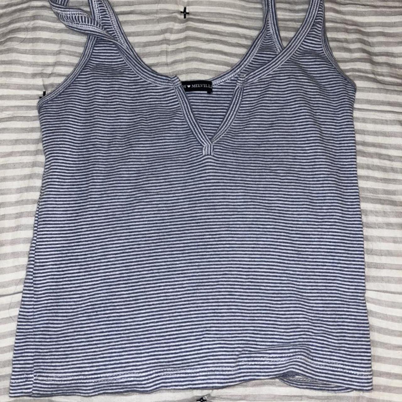 Brandy Melville blue and white striped tank top in... - Depop