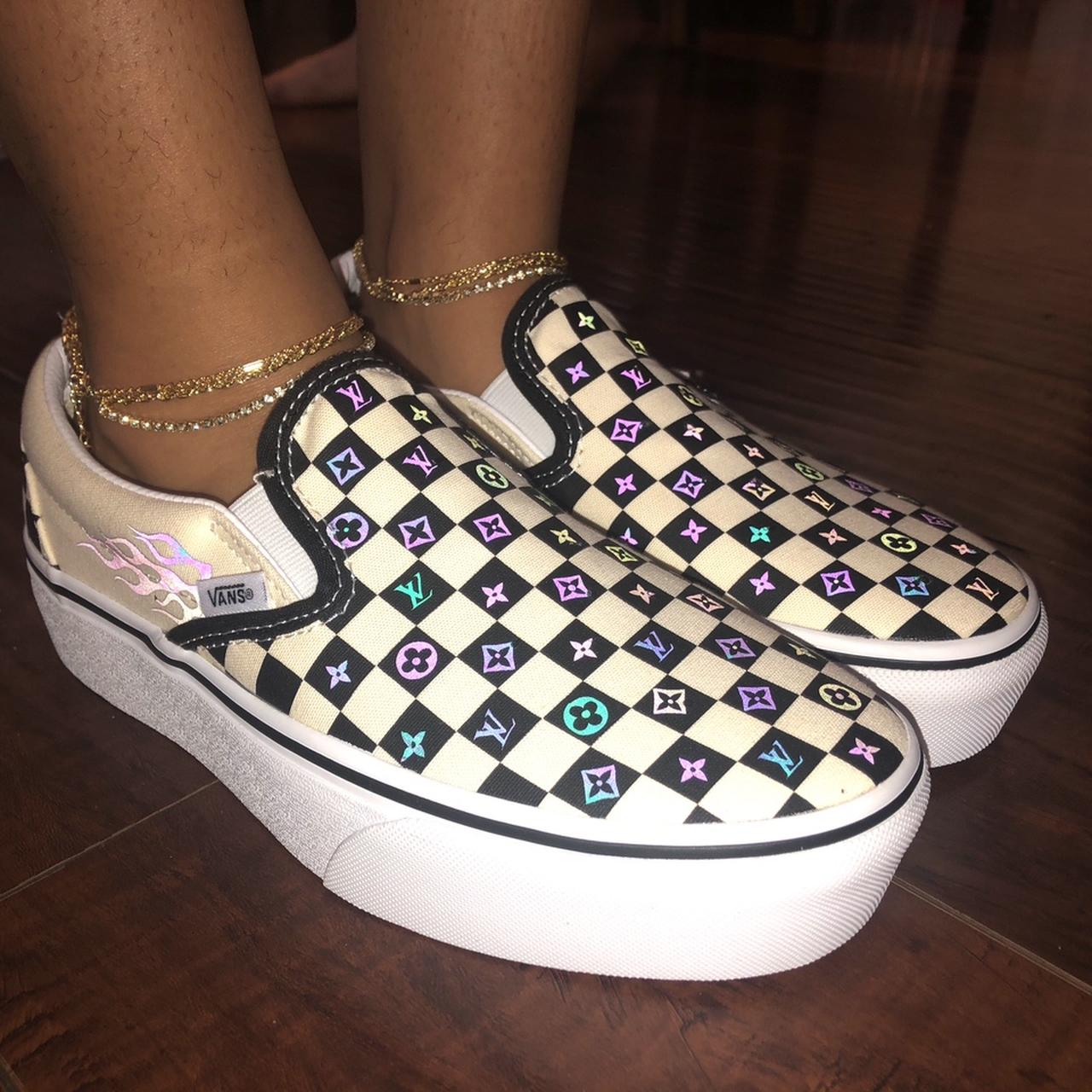 Custom reflective lv checkered vans reflective. Depop