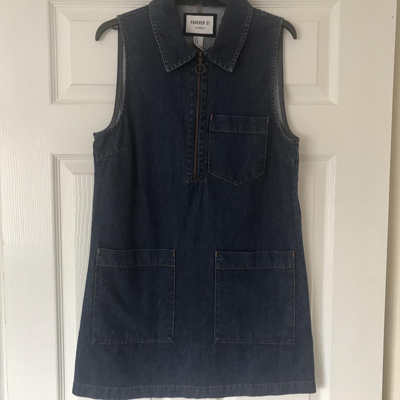 60s style sleeveless denim dress // zip and front... - Depop