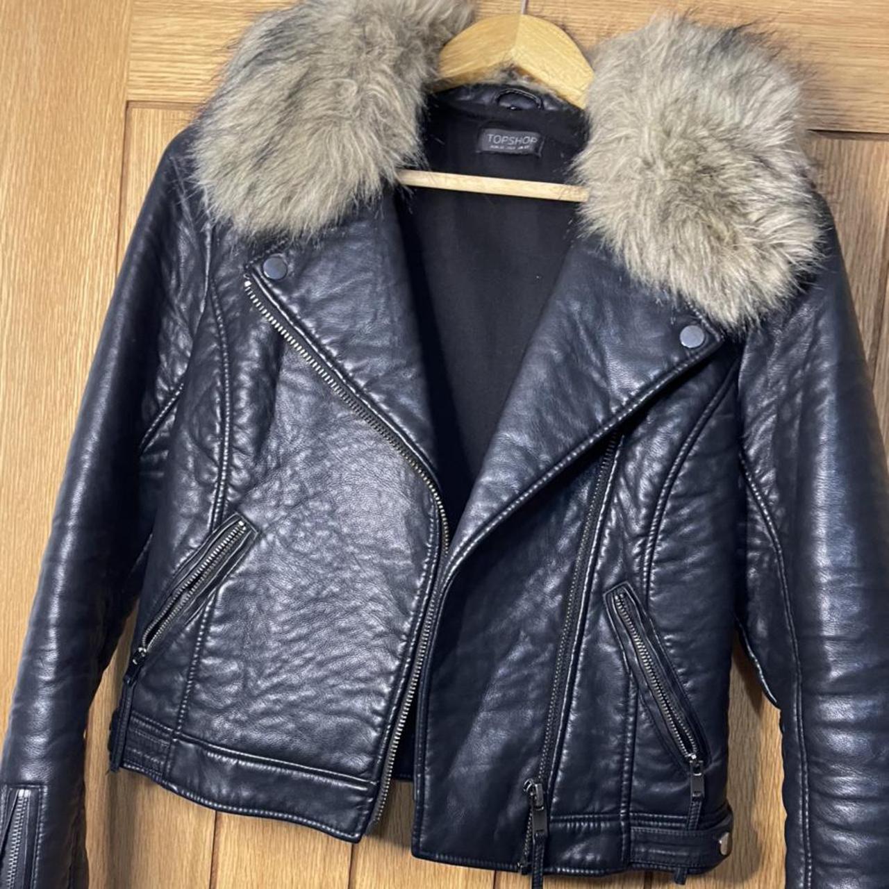 topshop leather jacket with fur