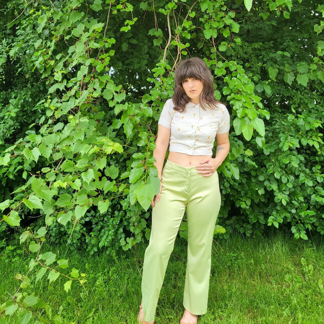 Caché 90s satin slacks Coolest celery green color... - Depop