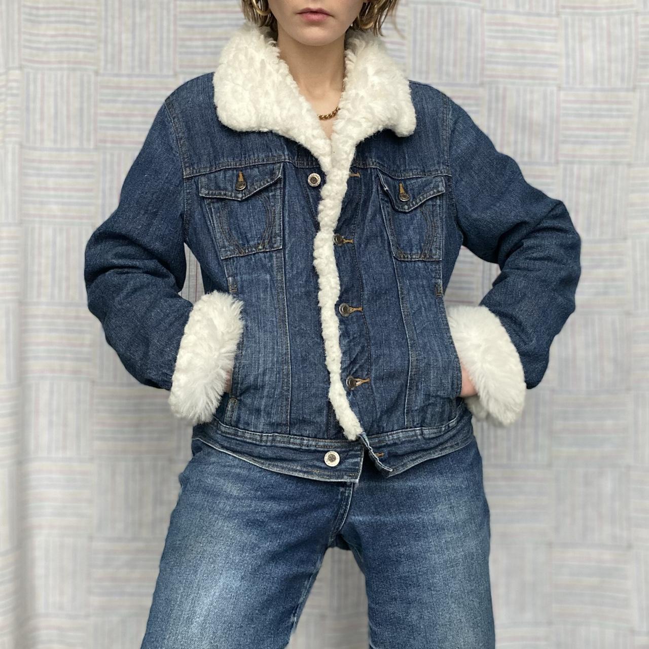 cream denim jacket with fur