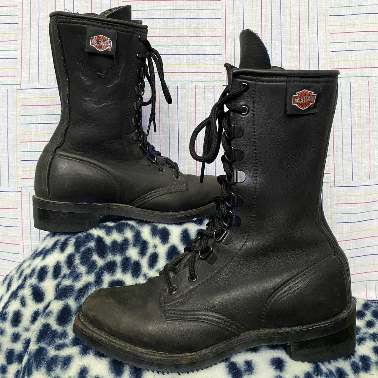 Leather Harley Davidson combat boots vintage black... - Depop