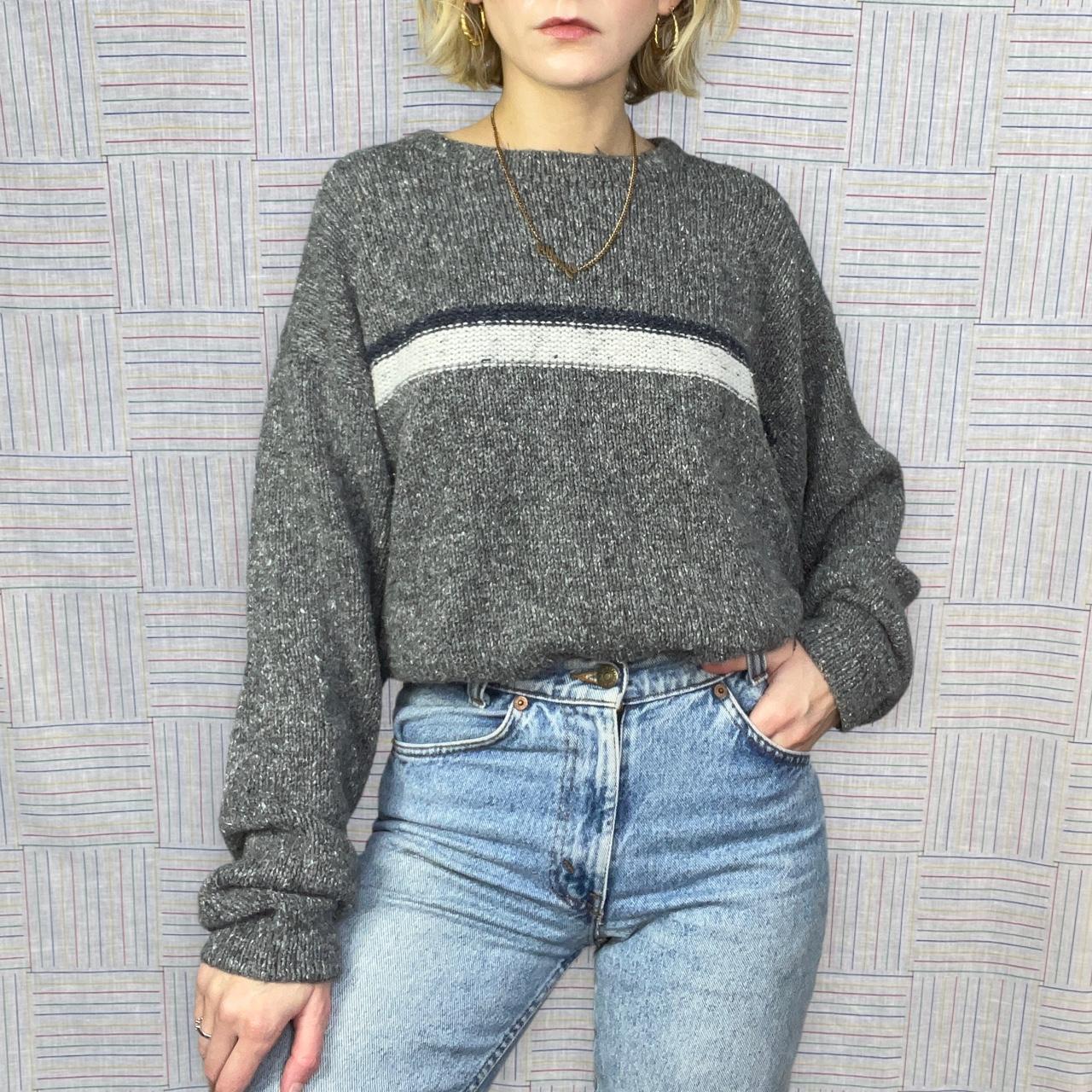 Y2k skater sweater Early 2000s grey & blue striped... - Depop