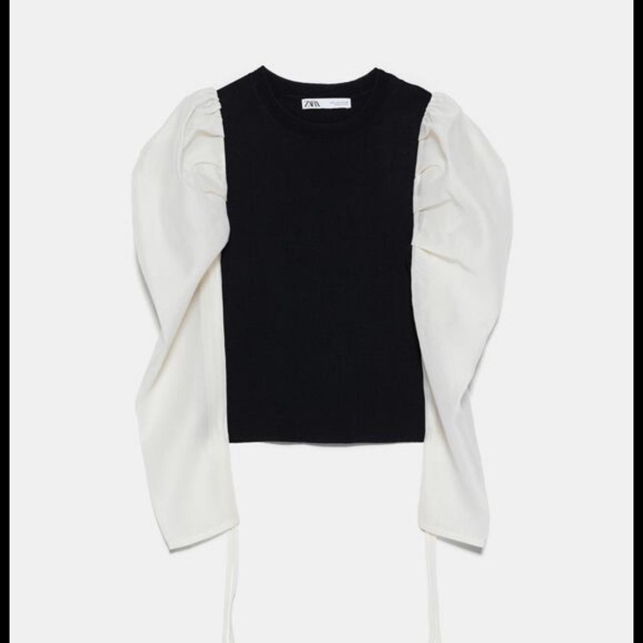 zara black top with cream puff sleeves