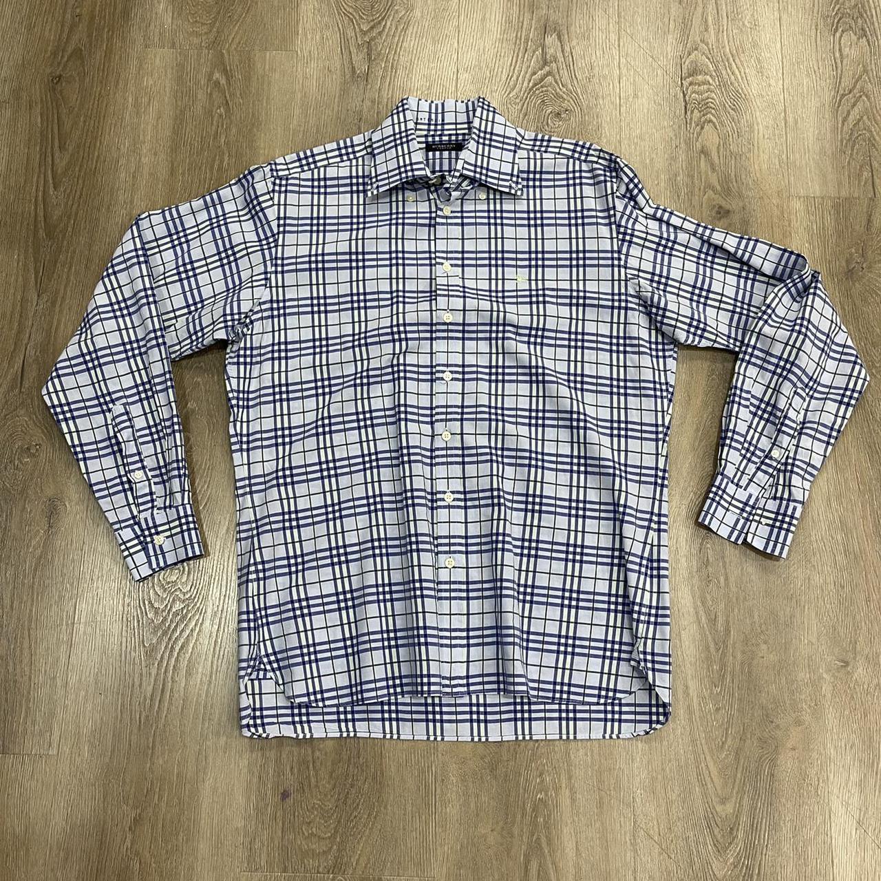 Burberry Blue Plaid Button Up Long Sleeve Depop