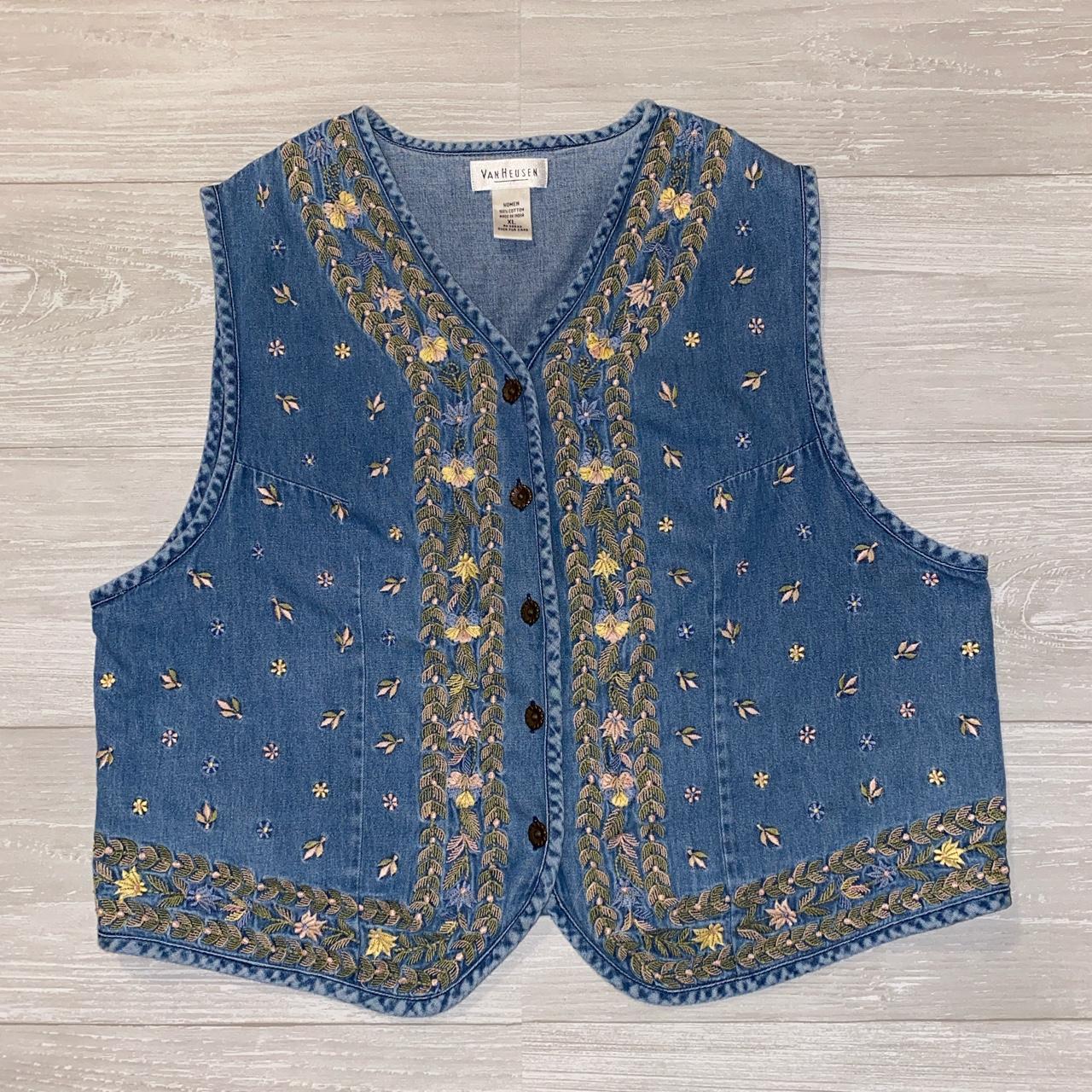 Xl fairycore denim vest 🪴🧚 gorgeous 90’s embroidered... - Depop
