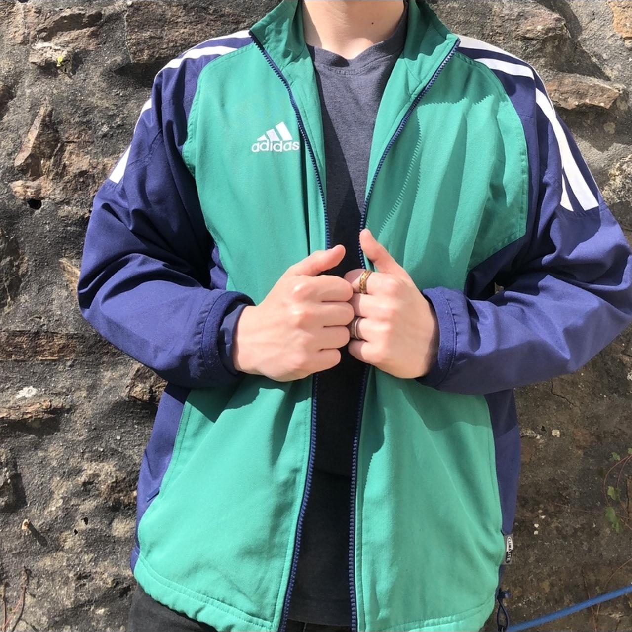 Adidas green white blue jacket best sale