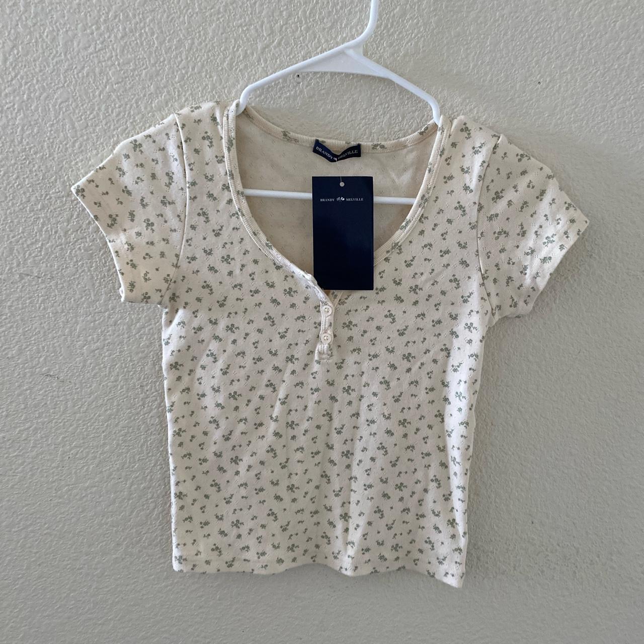 Brandy Melville floral Zelly eyelet 3 button top - Depop